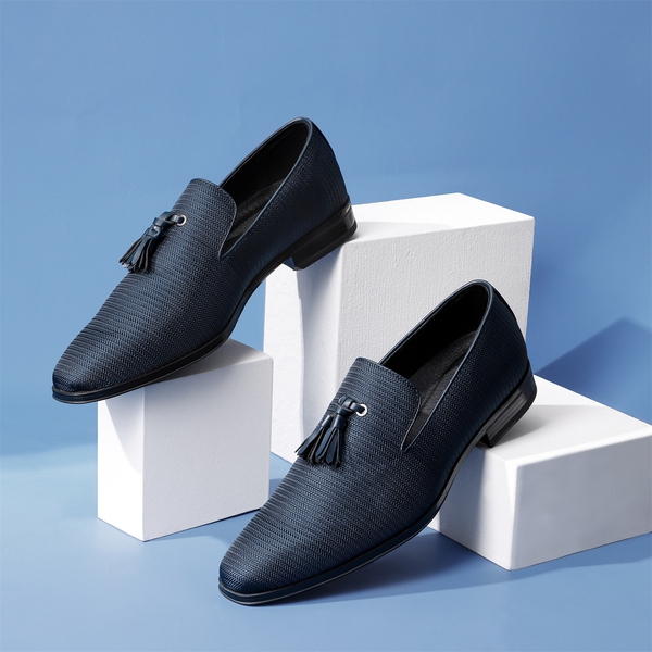 Men's Microfiber Tassle Dress Loafers - NAVY - 1